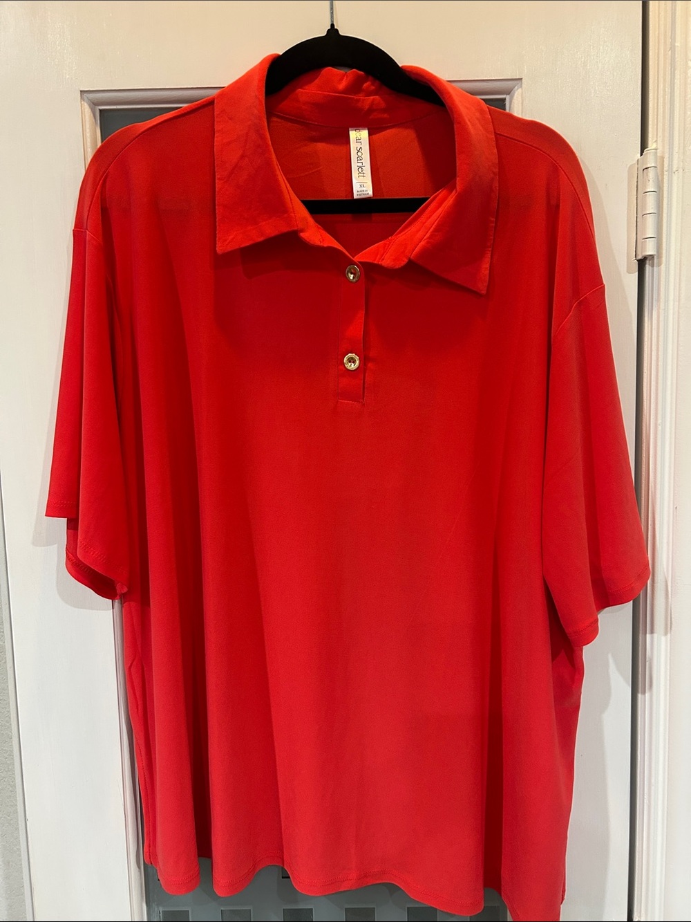 Women's Red Polo Tunic with Short Sleeve Collar